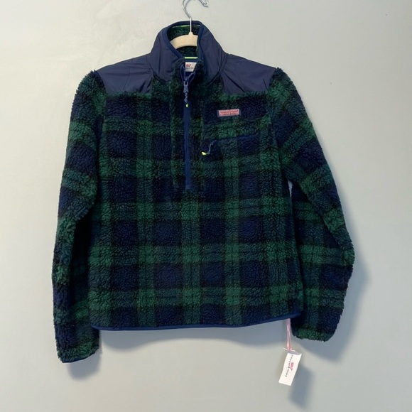 NWT Vineyard Vines blackwatch sherpa jacquard plaid tartan fleece half zip - Picture 2 of 10